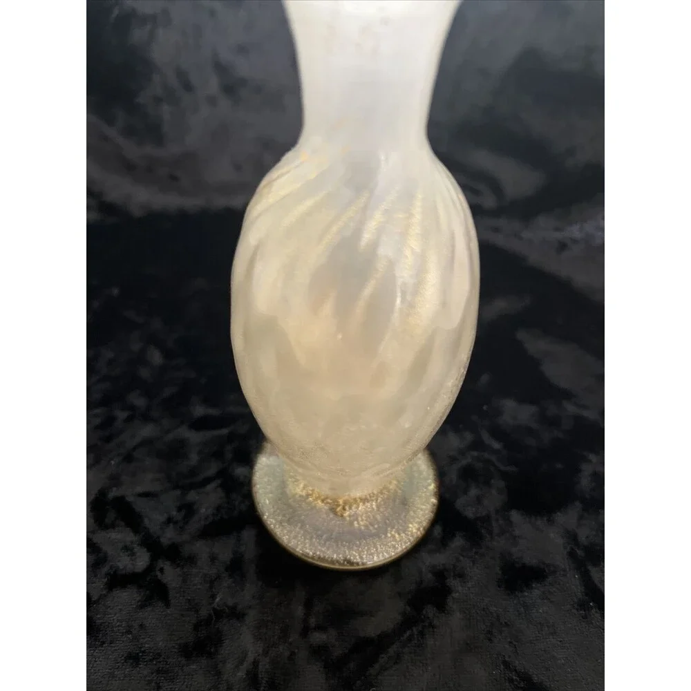 MCM Murano Glass Barovier Swirl Italian Gold Aventurine Fleck Opalescent 5” vase